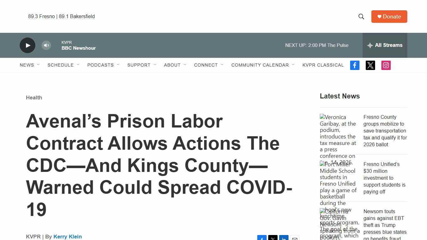 Avenal’s Prison Labor Contract Allows Actions The CDC—And Kings County—Warned Could Spread COVID-19
